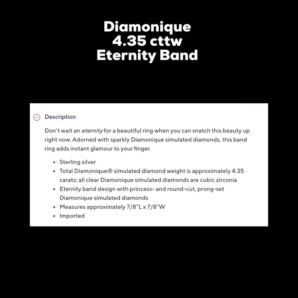 Diamonique 4.35 CTTW Eternity Band Size 7 NIB - Picture 10 of 10